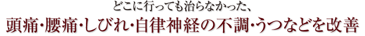どこに行っても治らなかった、頭痛・腰痛・しびれ・自律神経の失調・うつなどを改善